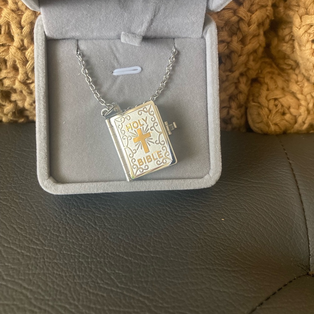 Amazon Essentials Silver and Gold Bible Locket Necklace